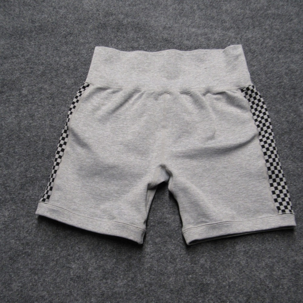 Forever 21 Womens High Waisted Seamless Biker Shorts Gray Checkered Stripe L